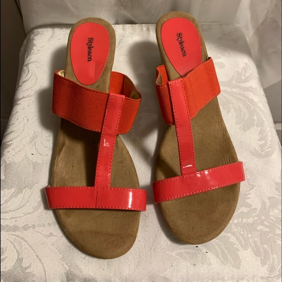 Coral Wedge sandals with Cork Sole Size 9 - Picture 3 of 4